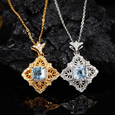 Vintage Court-Style Hollow S925 Sterling Silver Pendant Inlaid With Natural Topaz